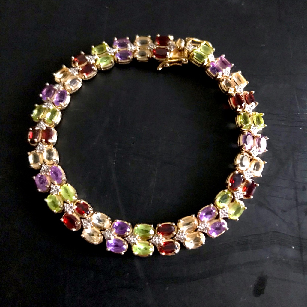 Gold Plating Over The Bronze Bracelet With Genuine Gemstones